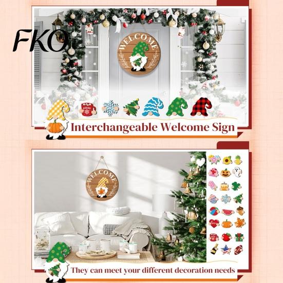 Wood Sign Decor 1 Set Interchangeable Wooden Welcome with Seasonal Hat Accessories Gnome Wall Hanging Highland Cow Front Door Home Office