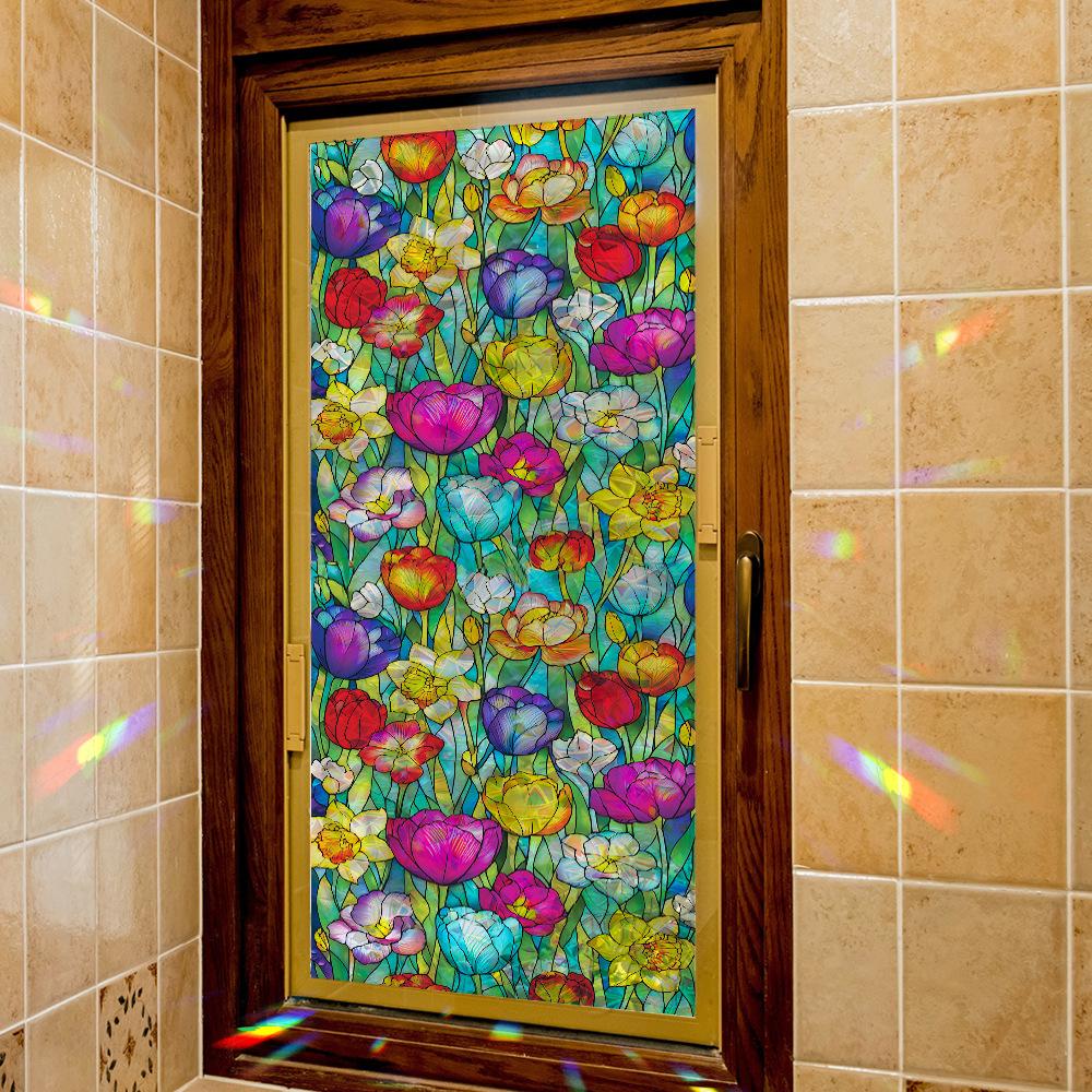 Vibrant Multicoloured Floral Home Decor Glass Window Laser-Cut Electrostatic Adhesive Decals