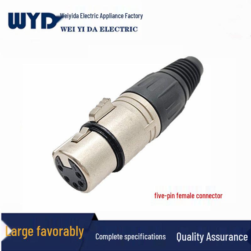 Swiss 5-Pin Female XLR Connector, Nickel-Plated Copper Pins, Audio Mic Component