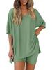 Women's Summer Fashion V-Neck Pajama Set - Casual, Loose, Solid Color