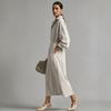 2026 French Linen V-neck Shirt Dress, Drawstring, Waist-Cinching, Loose Long Slit Dress, 20% Linen