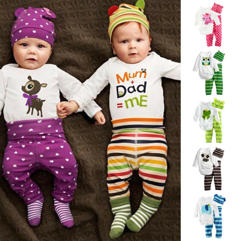 Buy Newborn Baby Boy Clothes Animal Print Romper Tops +Long Pants+Hat