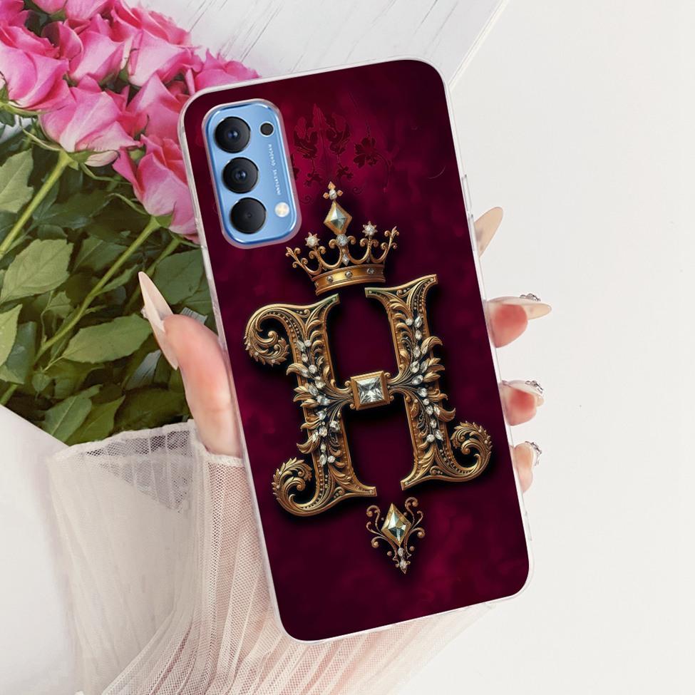 Transparent Für Oppo Reno4 4G Hülle CPH2113 Luxuriöse Krone A-Z Buchstaben 2D Flaches Muster Weicher Bumper Für Oppo Reno 4 4G Handyhülle