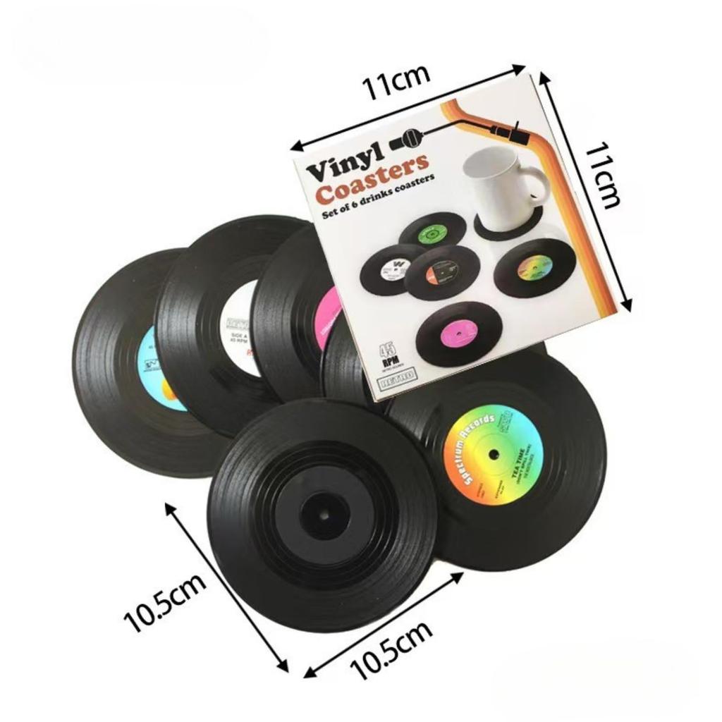 AQUALOACH Record-Style Coasters, Set of 6, Made of ABS Plastic, Stylish and Cute, Perfect Gift for Music Lovers, Drink Mat