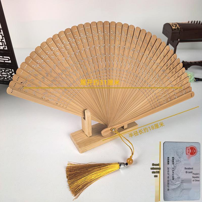 Elegant Blue Bamboo Folding Fan with Tassel - Customizable Corporate Gift