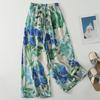 DIMANAF 2026 Summer New Plus Size Women Long Pants Loose Elastic Waist Casual Lady Bottoms Print Floral Beach
