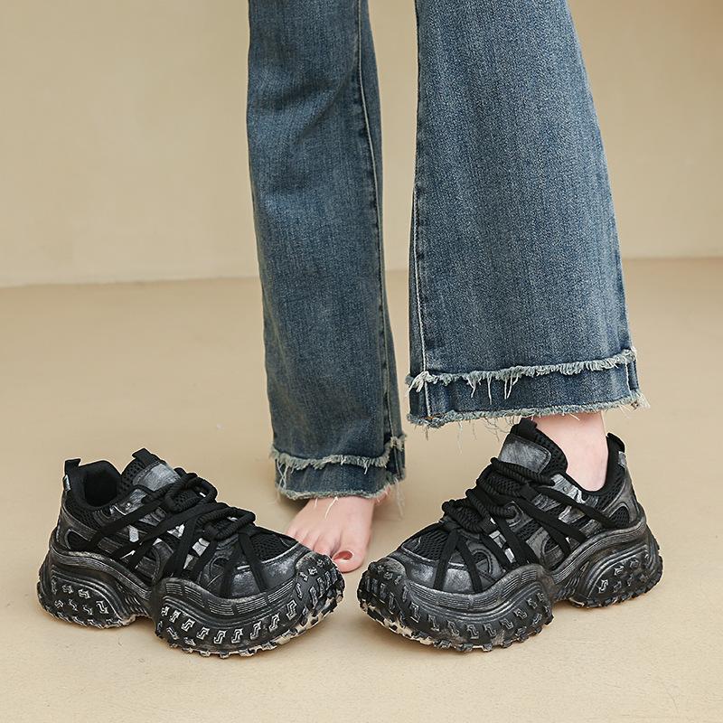Niche design dirty dad shoes women's summer 2025 mesh breathable heightening retro non-slip tire sneakers