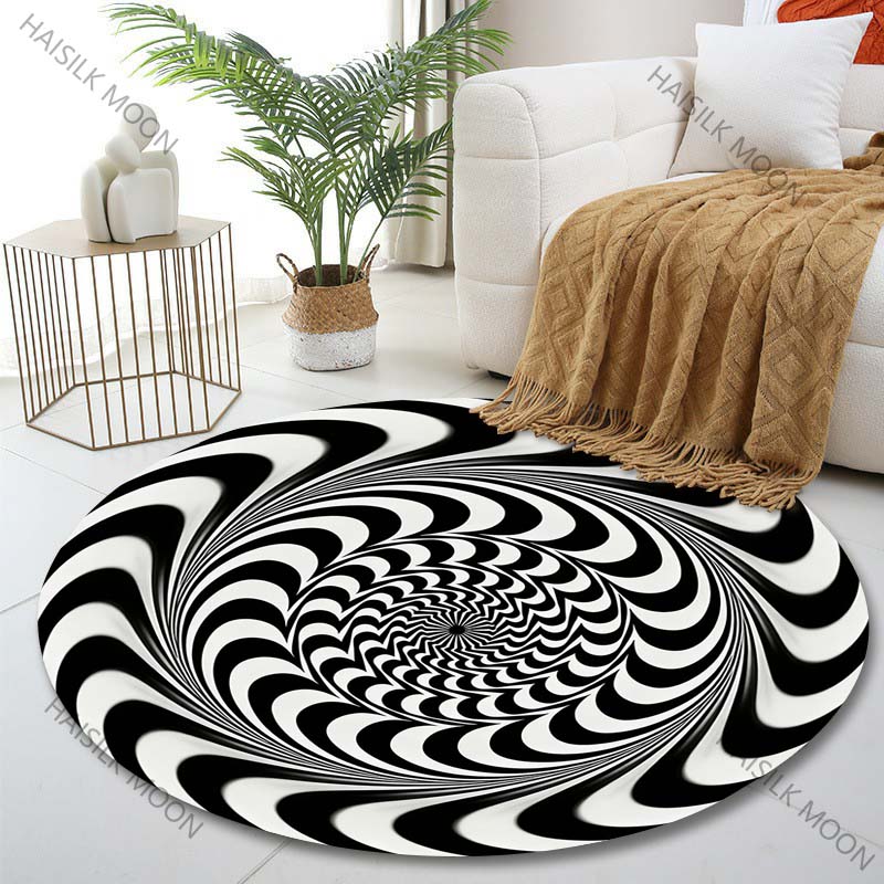

Multiple sizes 3D Black and White Visual Error Vortex Print Round Carpet Living Room Bedroom Table Chair Sofa Decorative Carpet Diameter -60cm