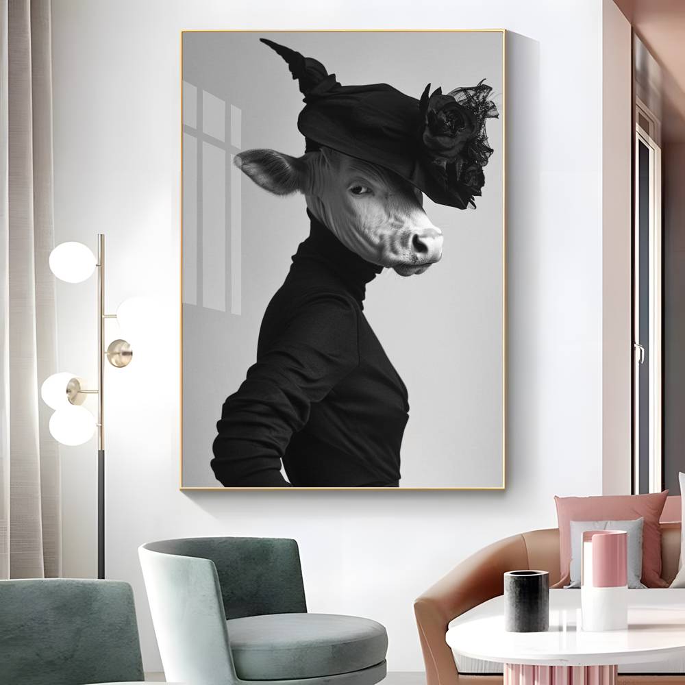 1pc Eclectic Fashionista Animal Portrait Poster Sticker Print Waterproof Wall Art For Living Room Bedroom Home Decor