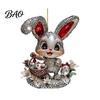Lightweight Acrylic Rabbit Figurine Easter Bunny Pendant, Cute with Basket, 2D Car Party Favors Rearview Mirror Hanging Ornament, Bag Keychain