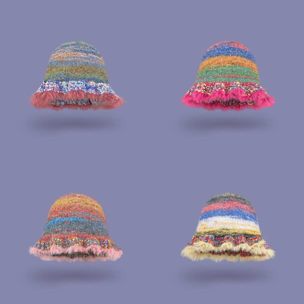 Style Versatile Hat Oil Painting Color Tone Warm Knitted Fisherman Hatscaps