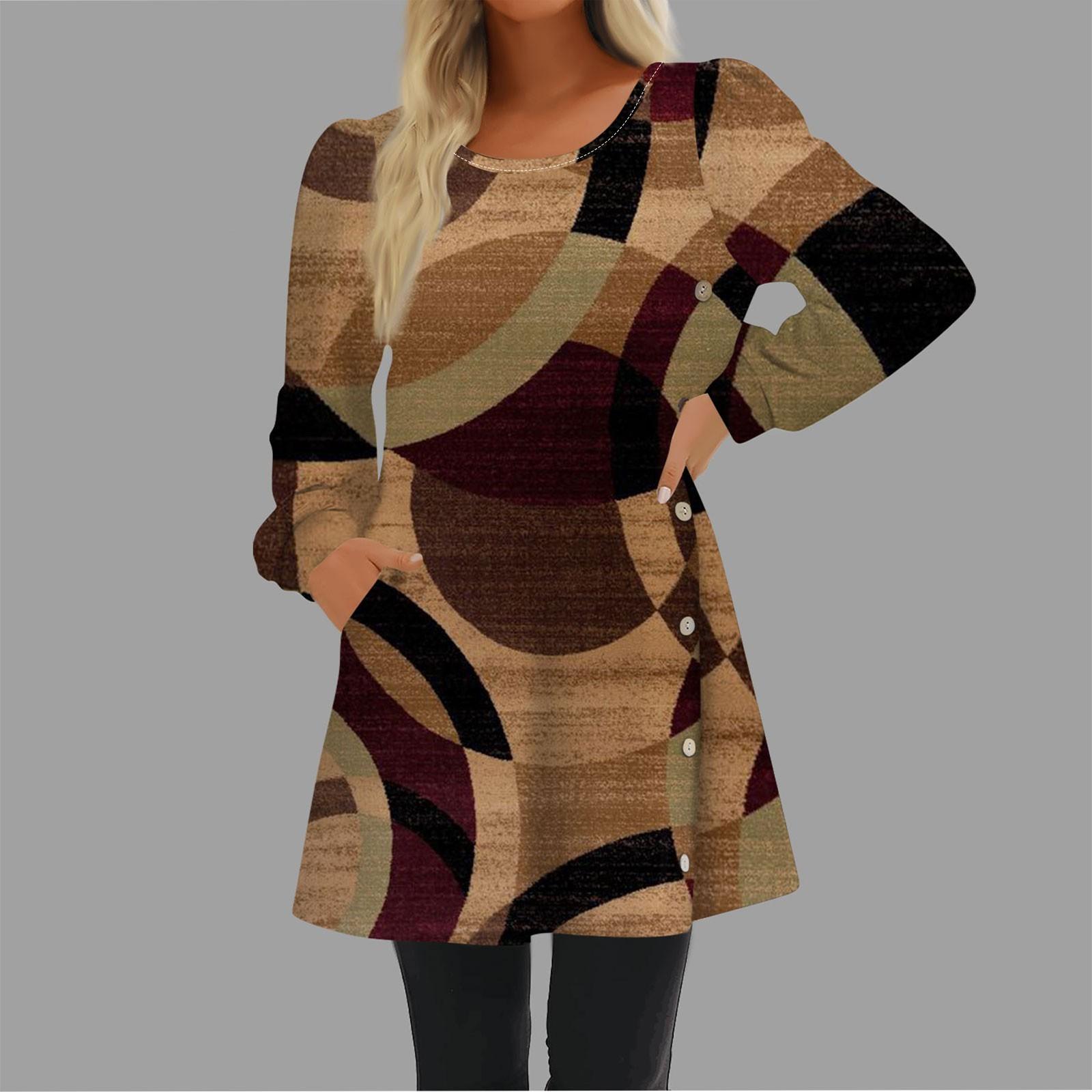 Модное женское повседневное свободное платье с круглым вырезом и пуговицами с длинным — фото 6