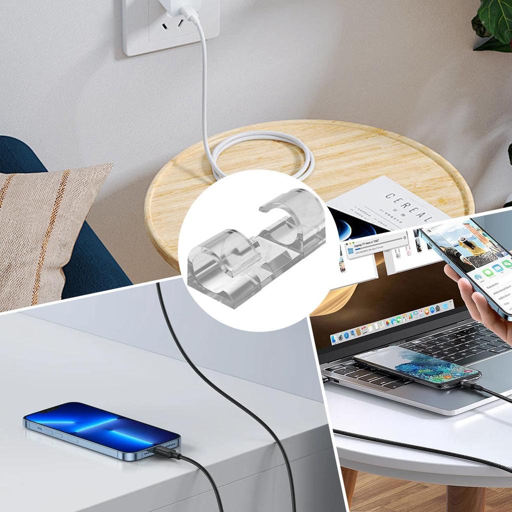 USB Cable Wire Cord Clip No Drilling Transparent Multi-Model Under Desk Cable Clip Adhesive Wire Holder Keeper Organizer
