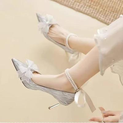 Escarpins à nœud chaussures de mariage pour femmes 2025 nouveau printemps chaussures de demoiselle d'honneur chaussures de mariée escarpins chaussures en cristal chaussures simples françaises