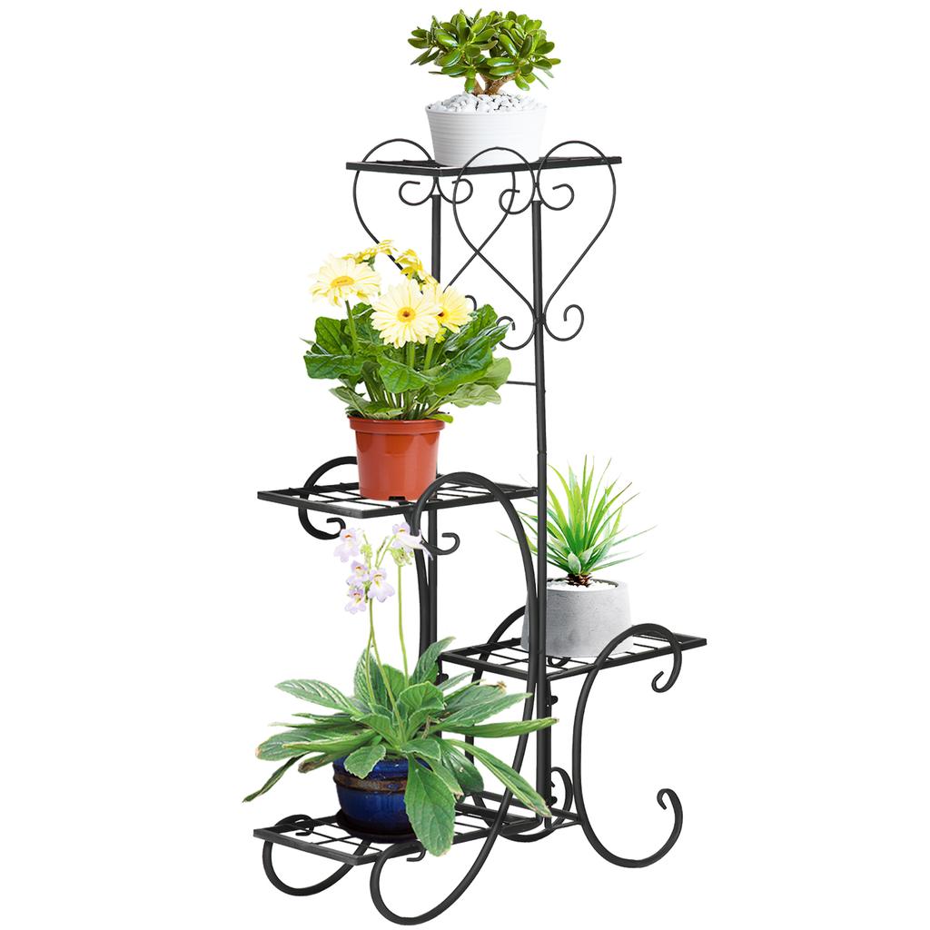 Flower Stand Flower Shelf Made of Metal 4 Tiers Plant Shelf Flower Staircase Flower Stand for Indoor and Outdoor Garden Balcony Black 45 X 24.5 X 80
