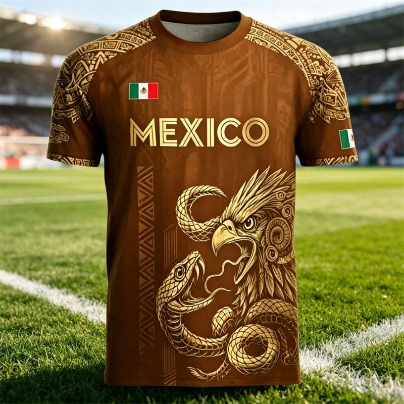 Mexico Eagle Snake Graphic Soccer Jersey,  Breathable Sports Football Shirt
