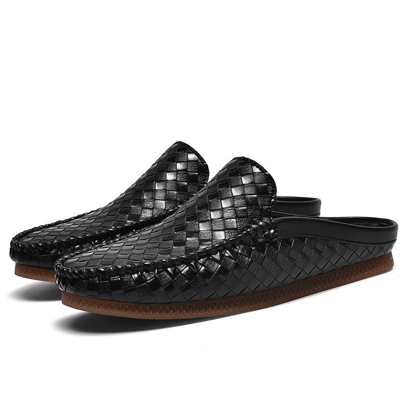 

Driving casual versatile shoes men s semi-summer breathable Korean version casual foot leather shoes a Doudou shoes men s shoes 39 чорний