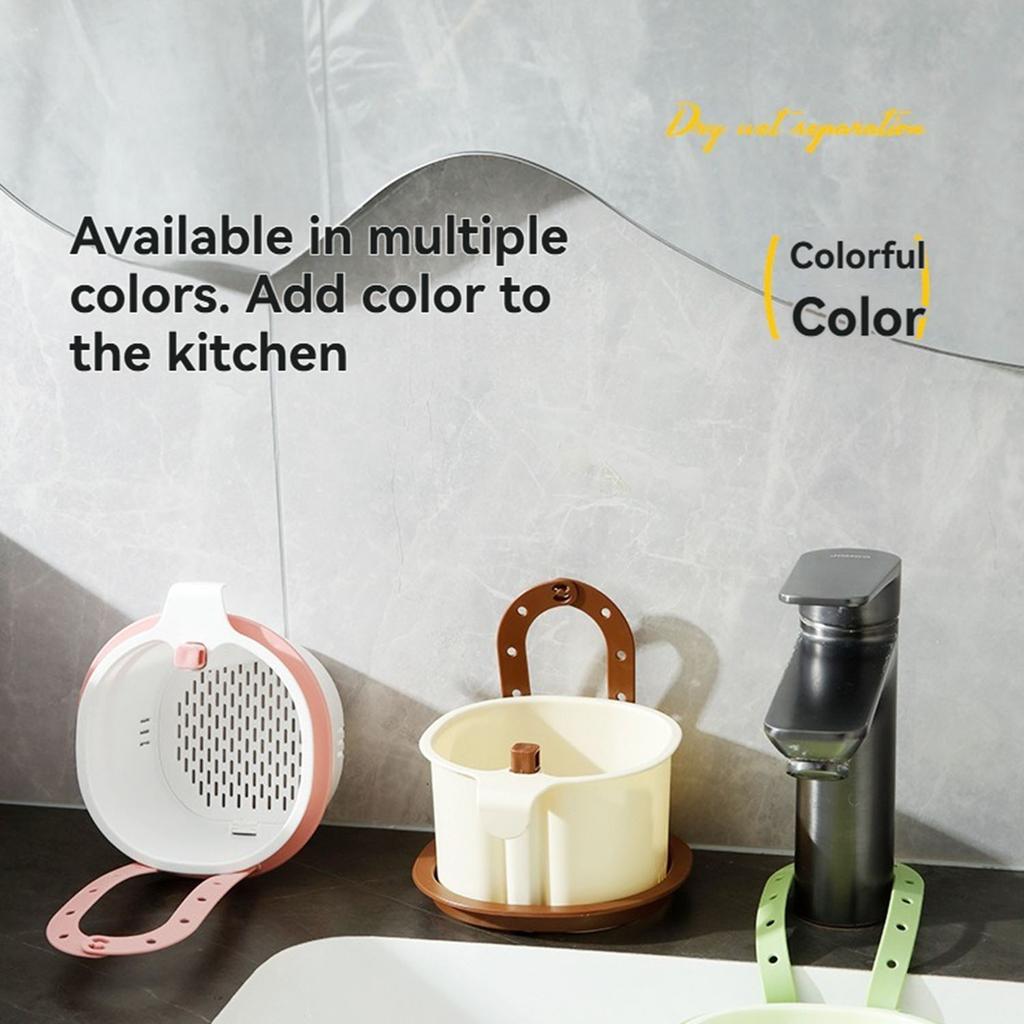Hanging Sink Drain Basket Green Multifunctional Kitchen Sink Strainer Press Automatic Dumping Basket for Food Scraps Fruit Rinsing Sponge Stora