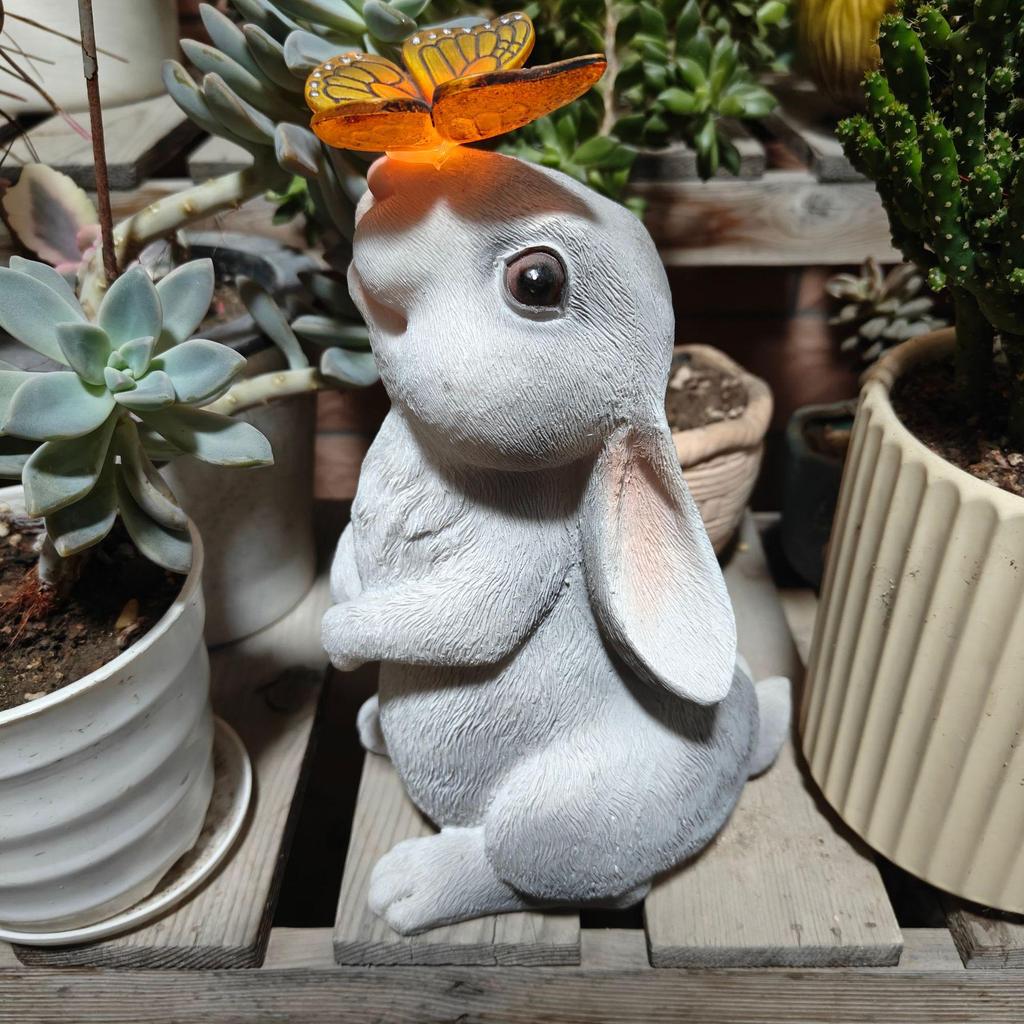 Solar Rabbit Statue: Creative Cartoon Garden Ornament for Courtyard Landscaping