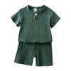 Summer Simple Cotton Linen Two-Piece Set: Breathable Short Sleeve and Shorts for Boys and Girls