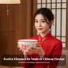 Red Festive Ceramic Dinnerware Set, Chinese Bowls Plates Chopsticks, Wedding