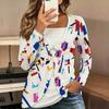 Tops for Women  Distressed Floral Print Long Sleeve Fake Two‑Piece Top Fall Casual Slim Pullover Women's Long Sleeve Top