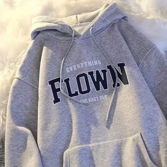 Unisex Fall Spring Hoodie Letter Print Hooded Long Sleeves Elastic Cuff Big Pocket Mid Length Solid Color Daily Wear Casual Couple Top