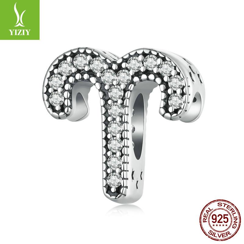 Design Twelve Constellations Lucky Bracelet Beads, Retro Style S925 Silver Beads Loose Beads