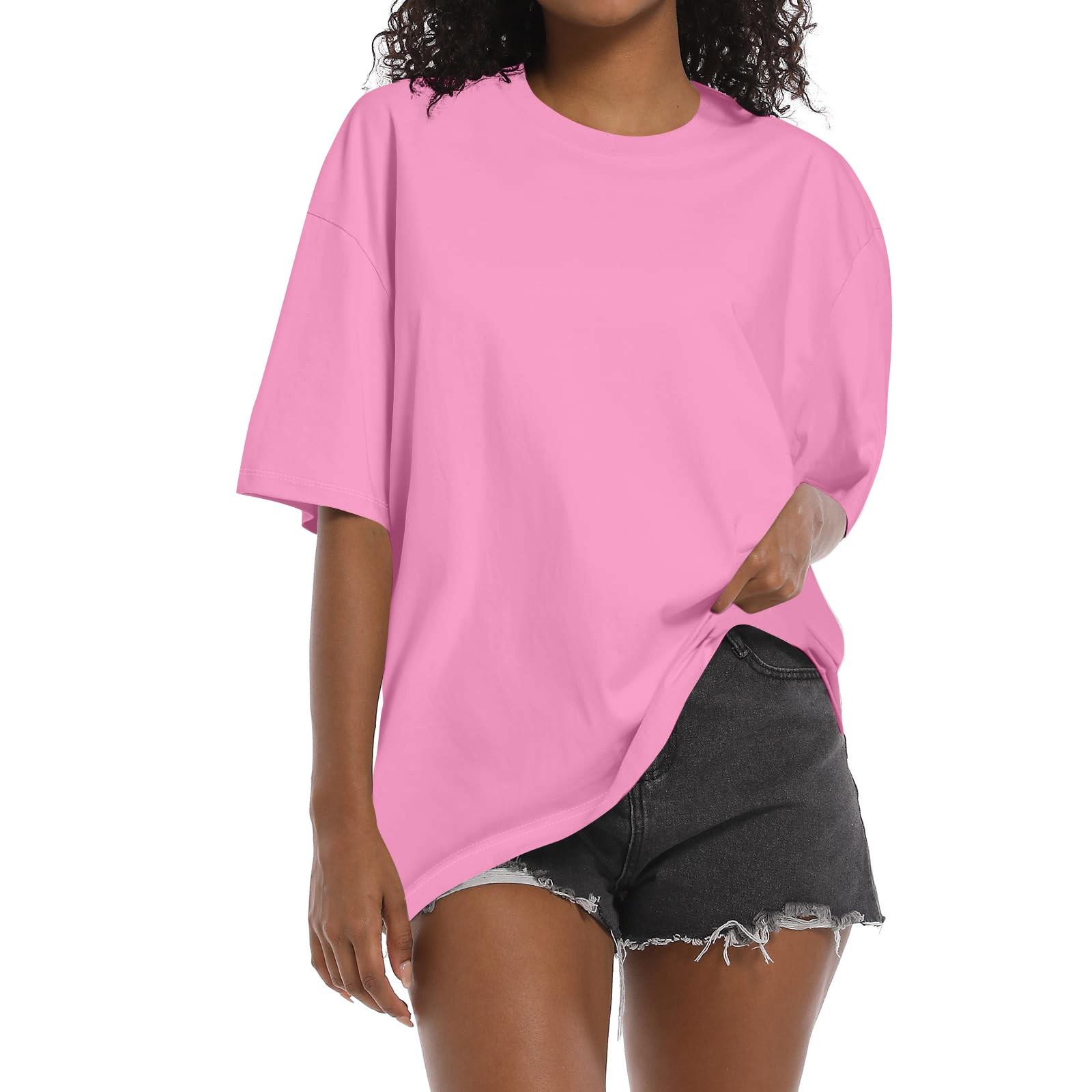 

Shirt For Women s Fashion Casual Falling Shoulder Sleeves Round Neck Short Sleeve Loose Color T-Shirt Ladies Top S розовый