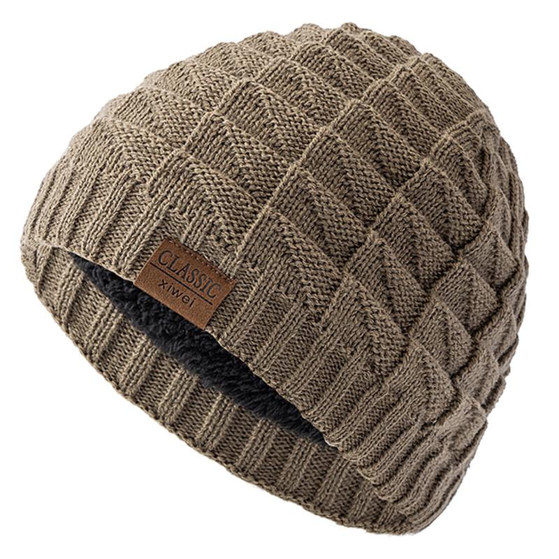 

Классические шапки-лабалы Зимние шапки для улицы Вязаные шапки для мужчин и женщин Шапка-бини Плюшевая меховая подкладка Теплые спортивные шапки 55cm-58cm хаки