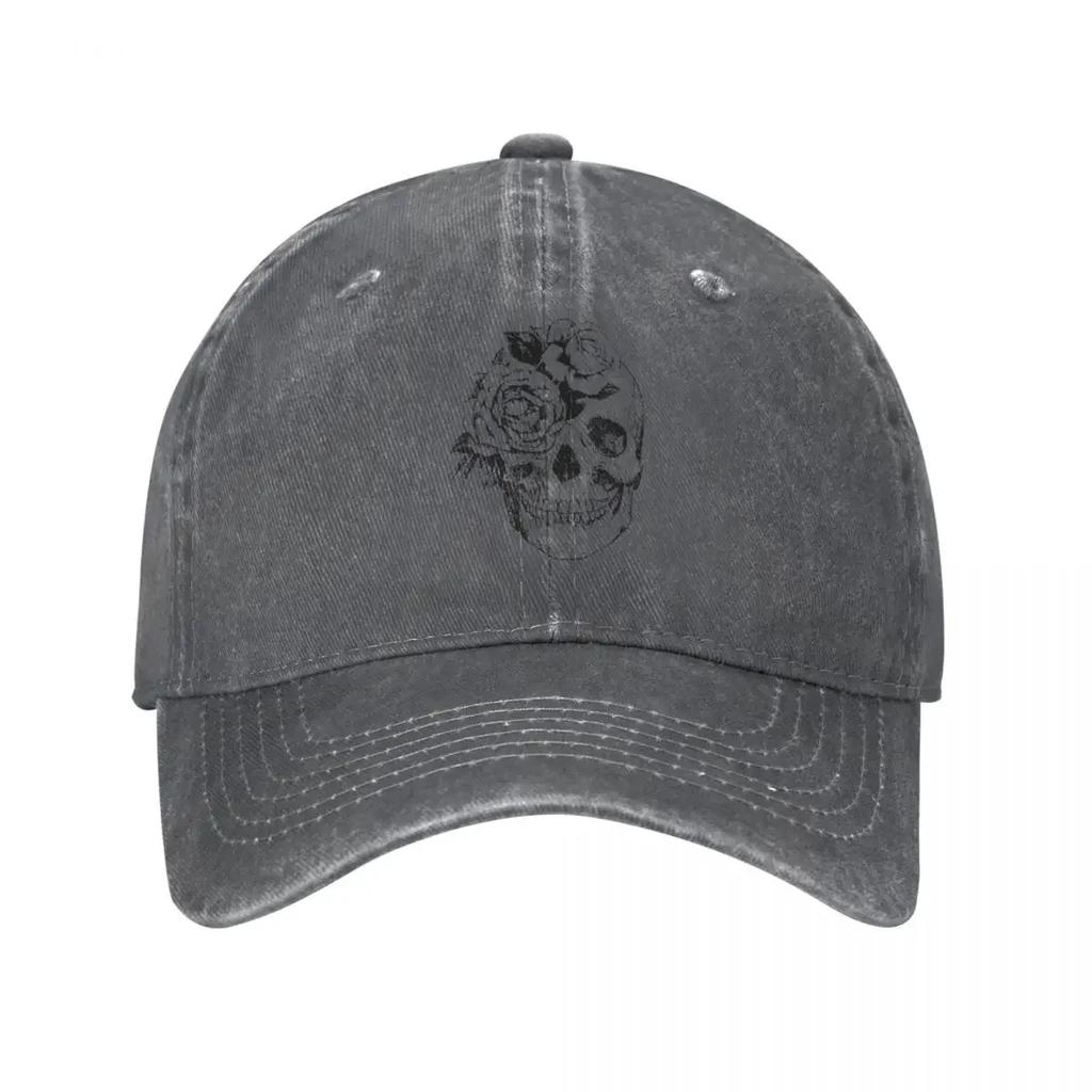 Floral Skull Anatomical Design Slim Fit Unisex Style Baseball Cap Distressed Denim Washed Hats Cap Vintage Outdoor Sun Cap