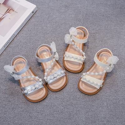 Girls Beach Shoes Side Bows Kids Princess Shoes Sweet Beading 2025 Summer New Children Sandals Open Toes Ins Trendy Soft Sole