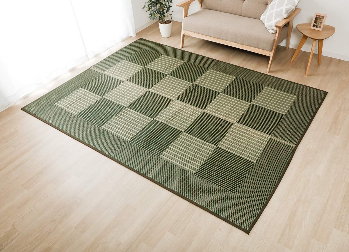 

Ikehiko Rug Carpet Rush Tatami Mat Square Rug F Light Approximately 191 x 191cm Green Simple Modern Plump Lining Hiba Processing Made in Japan