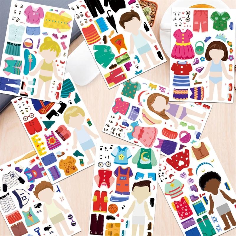 8 Sheets Kids Jigsaws Education Sticker Children's Dress Up Puzzle Sticker Role Play Activity Skill Development