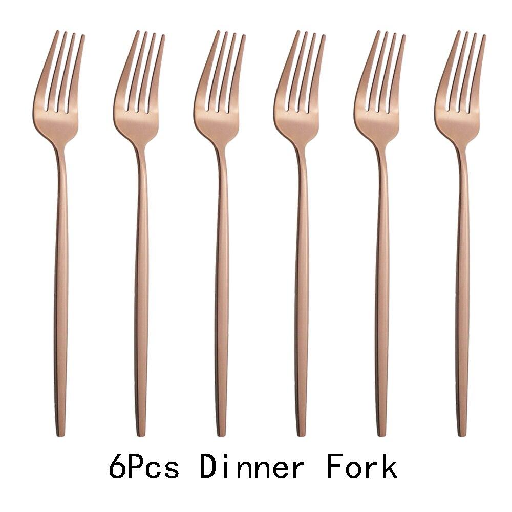 6pcsset Fork Salad Set Dinner Fork Dinnerware Cutlery Stainless Steel Long Handle Fork Blcak Rainbow Gold Fork Tableware Silverware Set