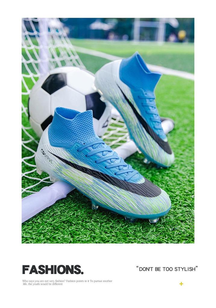 Youth High-Top AG Football Boots with Long Studs, Non-Slip Outdoor Grass Training Shoes