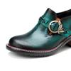 Johnature Zapatos de tacón de cuero genuino para mujer, zapatos de primavera Retro con punta redonda, Color sólido, hechos a mano, zapatos de ocio Silp-on