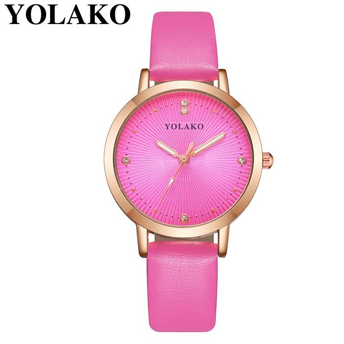 

YOLAKO лучший бренд женские часы модные роскошные простые женские кварцевые кожаные часы с бриллиантами для женщин Relogio Femino Reloj Mujer 2019 ярко-розовый