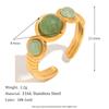 MamacitaSlay Unique 18K Gold Plated Stainless Steel Natural Stone Opening Ring Waterproof Jewelry Women's Retro Elegant Jewelry
