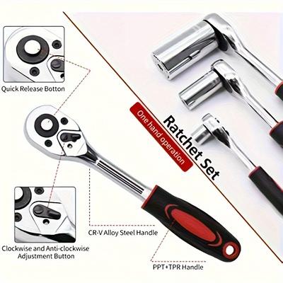 Llave de carraca de 1/4" 3/8" 1/2" pulgada 24 dientes Extensible Telescópica Llave de vaso de carraca Herramienta Placa de herramientas Llave de mango de carraca Herramientas