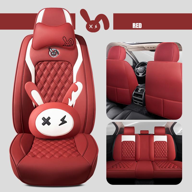 Cartoon Faux Leather Car Seat Covers for SUV Pick-up Truck Sedan Universal Breathable Anti-Slip Driver Seat Cushion (Full Seat)