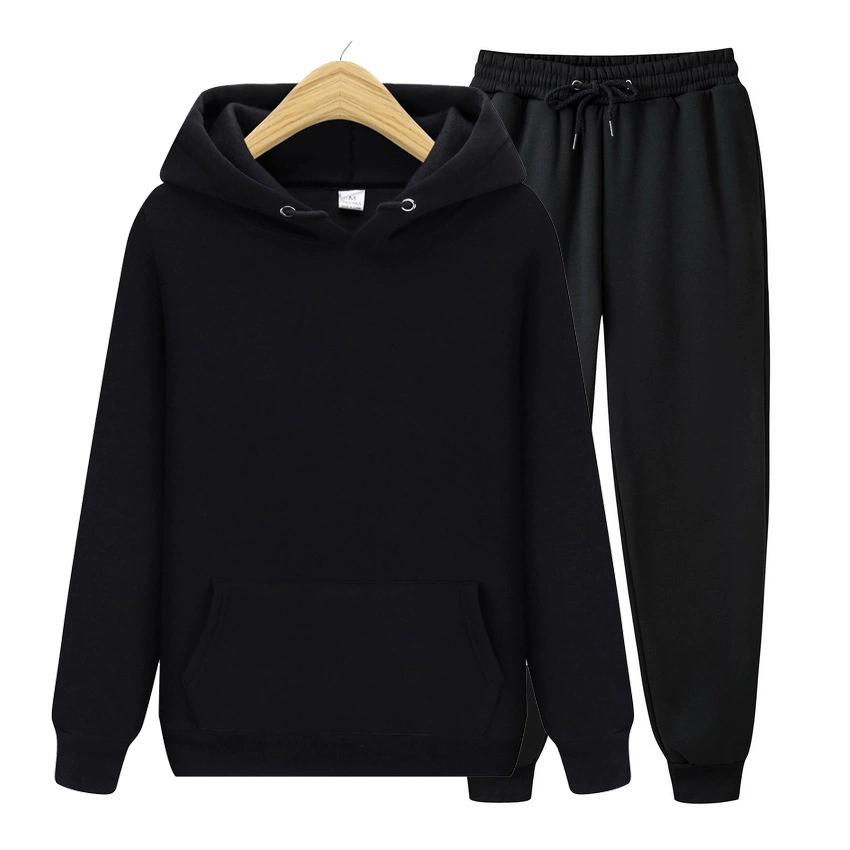 Fashion Solid Color Sports Casual Pullover Hoodie Fleece Men's Hooded Two-piece Set