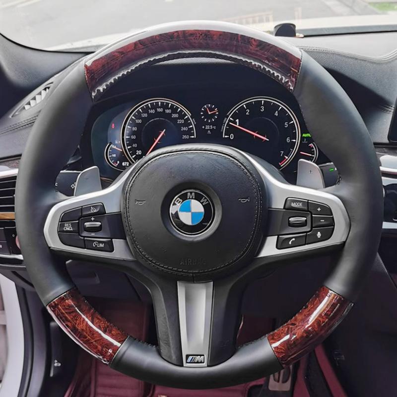 For BMW M Sport G30 G31 G32 G20 G21 G14 G16 X3 G05 X4 G02 X5 DIY Genuine Leather Car Interior Non-slip Car Steering Wheel Cover