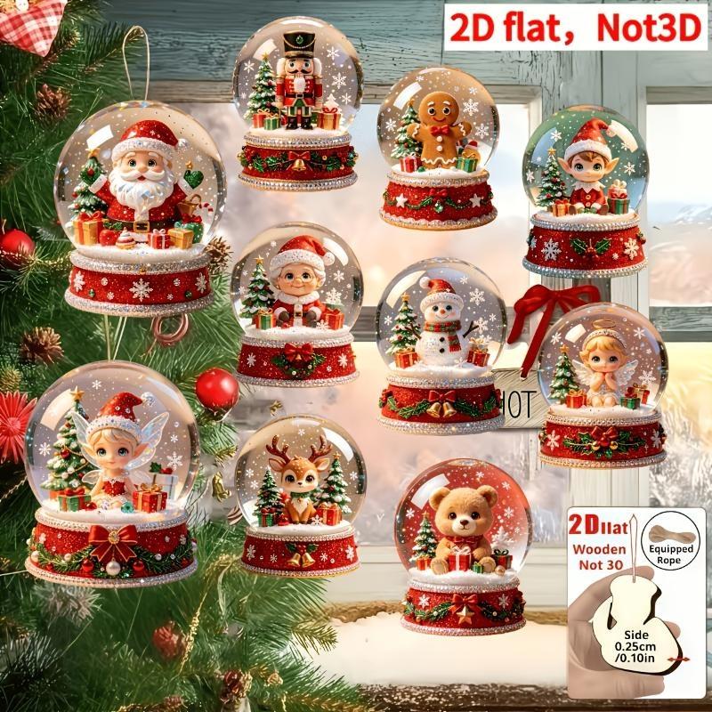 1Set Santa Claus Crystal Ball Series Handmade Wooden Hanging Ornaments - Perfect Holiday Gift Decoration For Home And Garden
