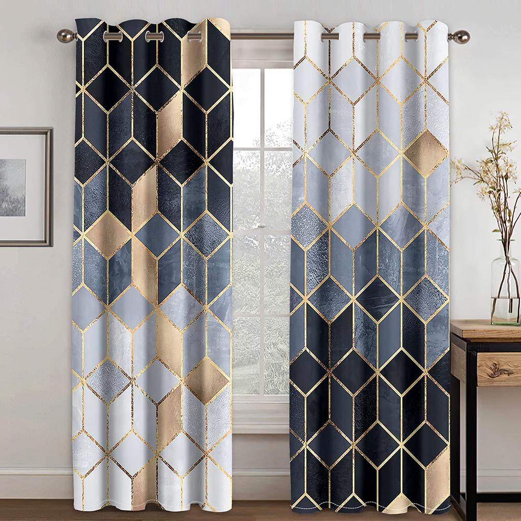 2pcs Glass Abstract Geometric Graphic Pattern Painted Curtain Rod Pocket  Digital Printed Curtains Polyester Materia Living Room