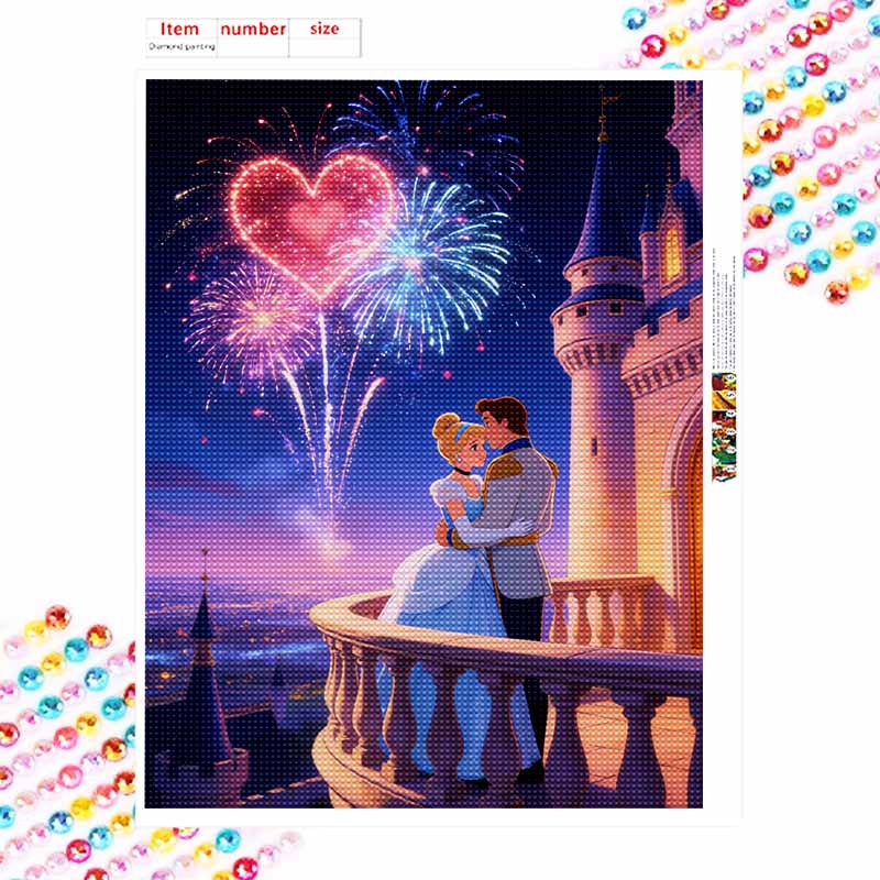 Disney diamond painting set full of diamonds 5D Cinderella Prince romantic castle fireworks home decoration creative handicrafts
