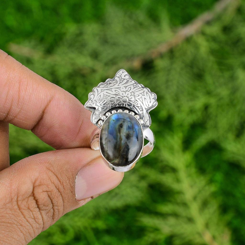 Mothers day Sale Labradorite Stone Promise Anniversary Ring 925 Sterling Silver