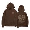 JESUS HAS MY BACK Velvet Hoodie Plain English Letter Slogan Print Kangaroo Pocket Drawstring Print Hoodie