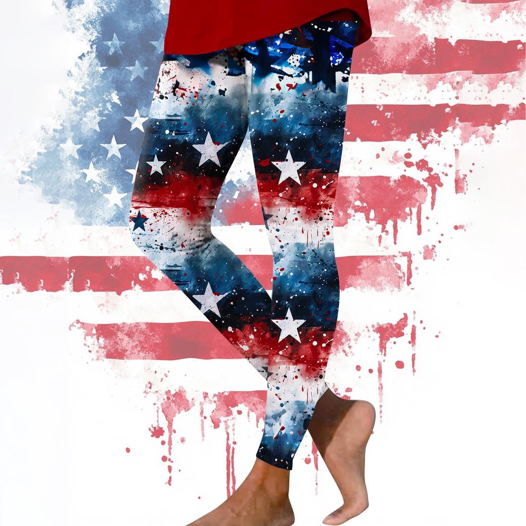 Damen Casual Fashion Outdoor Unabhängigkeitstag Bedruckte Slim Elastische Yogahose Cropped Hose