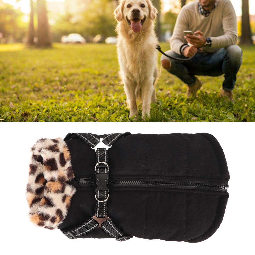 Warm Dog Jacket Stylish Windproof Thickened Cold Reflective Dog Winter Coat with Chest Strap for Outdoor Walking Hiking
